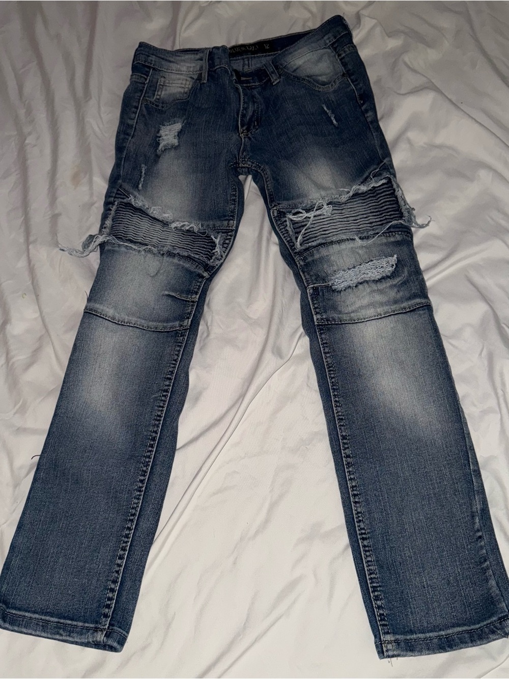 Kids’ Distressed Blue Ribbed Knee Jeans